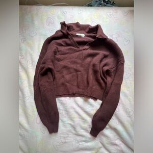 PacSun, La Hearts, Size L, Red/Brown V-Neck Cropped Sweater